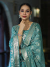 Banarasee Zari Embroidered Chanderi Silk Salwar Kameez With Dupatta Set-Aqua Blue