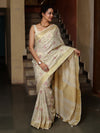 Bhagalpur Handloom Pure Linen Saree With Floral Thread Embroidery-Off White
