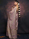 Banarasee Handwoven Zari Border Tissue Saree With Embroidered Floral Buta-Lavender