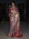 Banarasee Handwoven Tissue Saree With Silver Zigzag Pattern & Lace-Light Pink (Dual Tone)