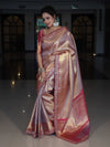 Banarasee Handwoven Tissue Saree With Silver Zigzag Pattern & Lace-Light Pink (Dual Tone)
