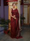 Banarasee Handloom Semi Silk Saree With Gold Zari Stripes-Maroon