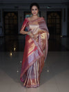 Banarasee Handwoven Tissue Saree With Silver Zigzag Pattern & Lace-Light Pink (Dual Tone)