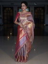 Banarasee Handwoven Tissue Saree With Silver Zigzag Pattern & Lace-Light Pink (Dual Tone)
