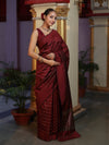 Banarasee Handloom Semi Silk Saree With Gold Zari Stripes-Maroon