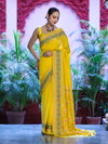 Banarasee Handloom Semi Silk Saree With Floral Zari Border & Meena Work Pallu-Light Yellow