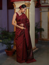 Banarasee Handloom Semi Silk Saree With Gold Zari Stripes-Maroon