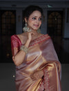 Banarasee Handwoven Tissue Saree With Silver Zigzag Pattern & Lace-Light Pink (Dual Tone)