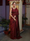 Banarasee Handloom Semi Silk Saree With Gold Zari Stripes-Maroon