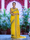 Banarasee Handloom Semi Silk Saree With Floral Zari Border & Meena Work Pallu-Light Yellow