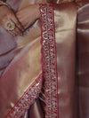 Banarasee Handwoven Tissue Saree With Silver Zigzag Pattern & Lace-Light Pink (Dual Tone)