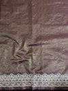 Banarasee Handwoven Crushed Tissue Saree With Chikankari Work-Dark Brown