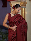Banarasee Handloom Semi Silk Saree With Gold Zari Stripes-Maroon
