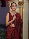 Banarasee Handloom Semi Silk Saree With Gold Zari Stripes-Maroon