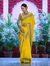 Banarasee Handloom Semi Silk Saree With Floral Zari Border & Meena Work Pallu-Light Yellow