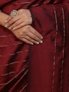 Banarasee Handloom Semi Silk Saree With Gold Zari Stripes-Maroon