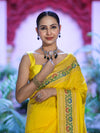 Banarasee Handloom Semi Silk Saree With Floral Zari Border & Meena Work Pallu-Light Yellow