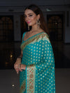 Banarasee Pure Chiffon Saree With Zari Buti Work & Floral Border-Turquoise