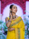 Banarasee Handloom Semi Silk Saree With Floral Zari Border & Meena Work Pallu-Light Yellow