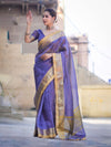 Banarasee Handloom Plain Tissue Saree With Zari Border & Lace-Dark Purple