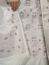 Banarasee Cotton Silk Zari Work Salwar Kameez Fabric With Dupatta Set-White