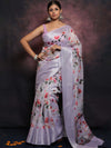 Banarasee Handloom Chanderi Digital Print Saree With Silver Zari Design-Lavender