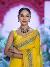 Banarasee Handloom Semi Silk Saree With Floral Zari Border & Meena Work Pallu-Light Yellow