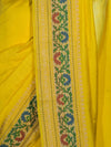 Banarasee Handloom Semi Silk Saree With Floral Zari Border & Meena Work Pallu-Light Yellow