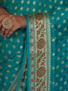 Banarasee Pure Chiffon Saree With Zari Buti Work & Floral Border-Turquoise