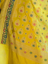 Banarasee Handloom Semi Silk Saree With Floral Zari Border & Meena Work Pallu-Light Yellow
