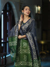 Pure Handloom Khadi Cotton Hand-Dyed Batik Pattern Salwar Kameez Dupatta Set-Blue & Green