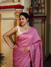 Bhagalpur Handloom Semi Silk Saree With Stripes Design-Onion Pink