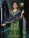 Pure Handloom Khadi Cotton Hand-Dyed Batik Pattern Salwar Kameez Dupatta Set-Blue & Green