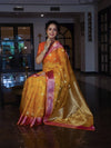 Banarasee Organza Mix Saree With Zari Buta Design & Contrast Border-Yellow & Pink