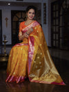 Banarasee Organza Mix Saree With Zari Buta Design & Contrast Border-Yellow & Pink