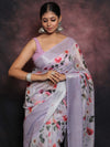 Banarasee Handloom Chanderi Digital Print Saree With Silver Zari Design-Lavender