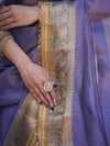 Banarasee Handloom Plain Tissue Saree With Zari Border & Lace-Dark Purple