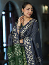 Pure Handloom Khadi Cotton Hand-Dyed Batik Pattern Salwar Kameez Dupatta Set-Blue & Green