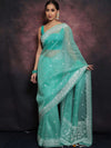 Banarasee Pure Organza Silk Saree With Floral Resham Embroidery-Sea Green