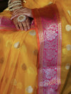 Banarasee Organza Mix Saree With Zari Buta Design & Contrast Border-Yellow & Pink