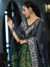 Pure Handloom Khadi Cotton Hand-Dyed Batik Pattern Salwar Kameez Dupatta Set-Blue & Green