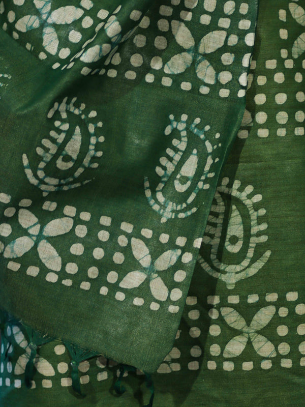 Pure Handloom Khadi Cotton Hand-Dyed Batik Pattern Salwar Kameez Dupatta Set-Blue & Green