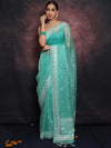 Banarasee Pure Organza Silk Saree With Floral Resham Embroidery-Sea Green