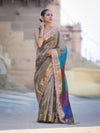 Banarasee Handloom Plain Tissue Saree With Multicolor Pallu Zari Border & Lace-Gold