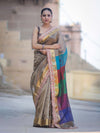 Banarasee Handloom Plain Tissue Saree With Multicolor Pallu Zari Border & Lace-Gold