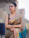 Banarasee Handloom Plain Tissue Saree With Multicolor Pallu Zari Border & Lace-Gold
