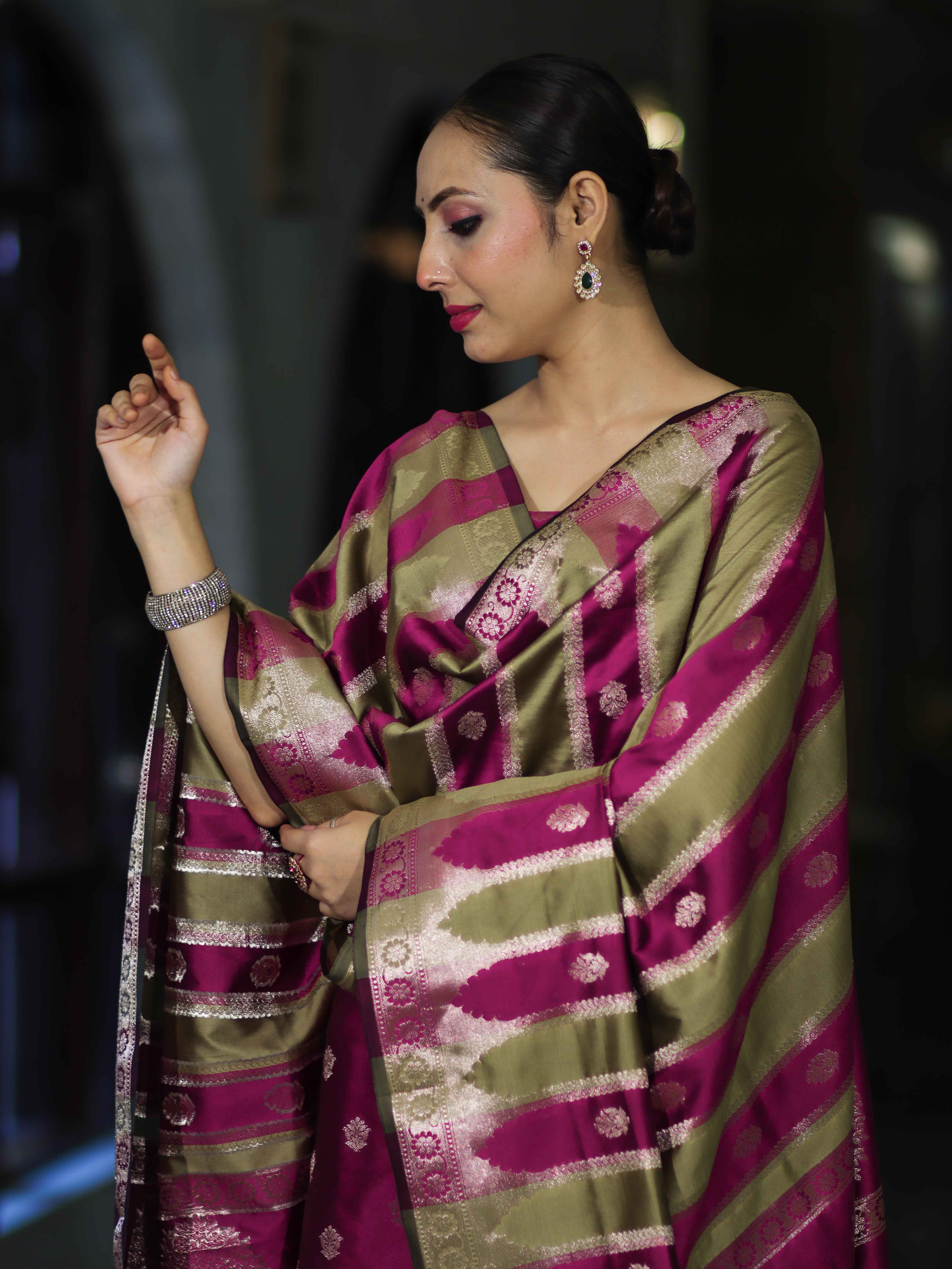 Banarasee Semi Katan Zari Work Salwar Kameez Fabric With Dupatta Set-Magenta