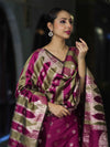 Banarasee Semi Katan Zari Work Salwar Kameez Fabric With Dupatta Set-Magenta