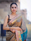 Banarasee Handloom Plain Tissue Saree With Multicolor Pallu Zari Border & Lace-Gold