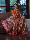 Banarasee Organza Mix Saree With Zari Jaal Design & Contrast Border-Peach & Pink